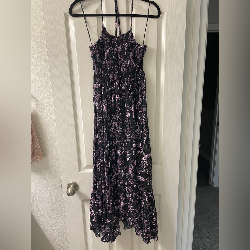 Free People Black and Pink Floral Midi Dress - Picture 2 of 5